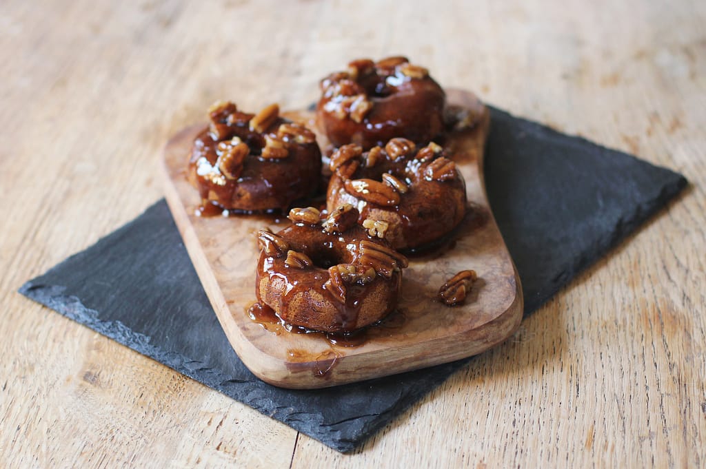 banana bread donuts with caramelised pecans