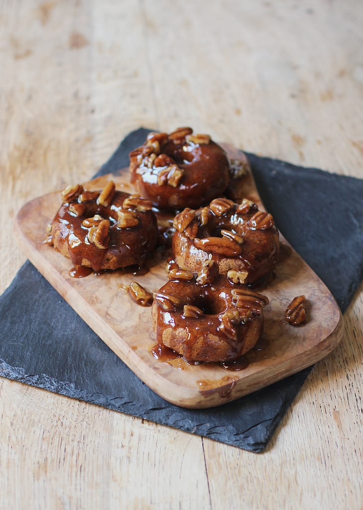 banana bread donuts with caramelised pecans